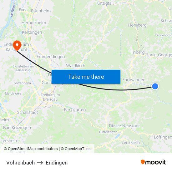 Vöhrenbach to Endingen map