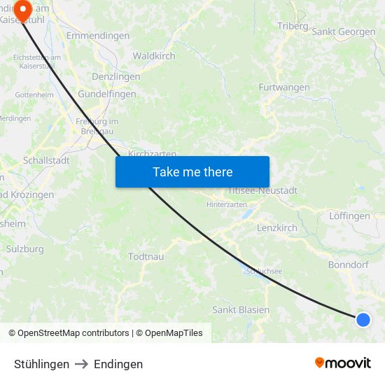 Stühlingen to Endingen map