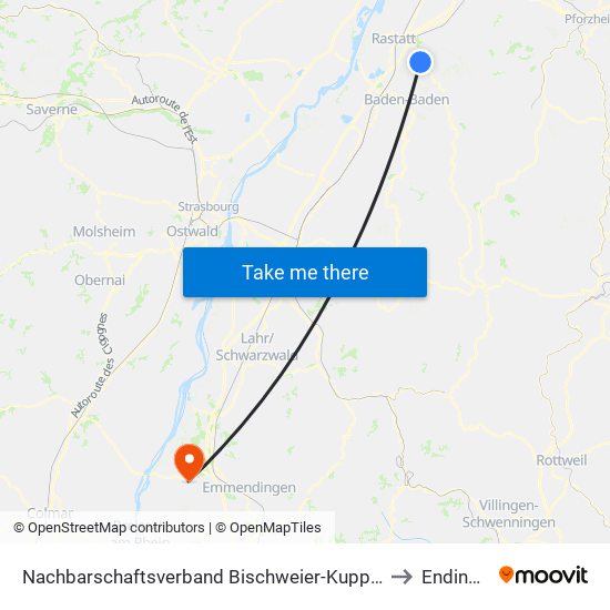 Nachbarschaftsverband Bischweier-Kuppenheim to Endingen map