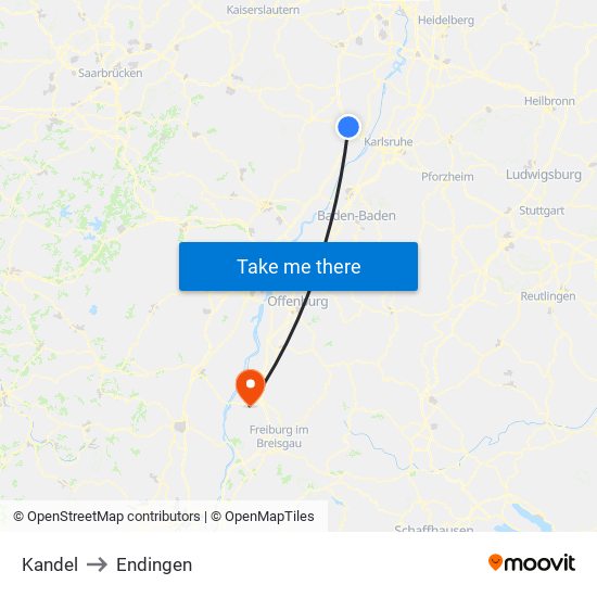 Kandel to Endingen map