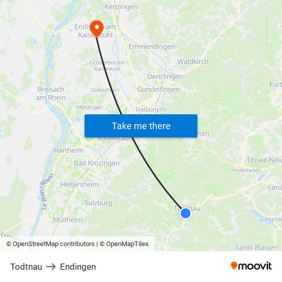 Todtnau to Endingen map