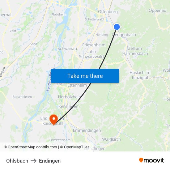 Ohlsbach to Endingen map
