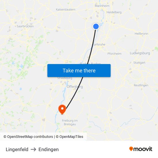 Lingenfeld to Endingen map