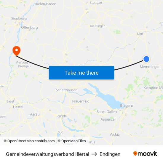 Gemeindeverwaltungsverband Illertal to Endingen map