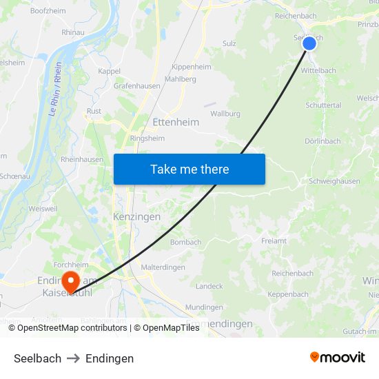 Seelbach to Endingen map