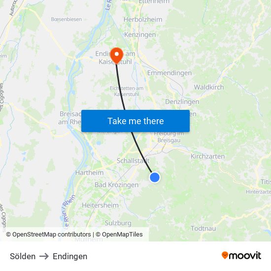 Sölden to Endingen map