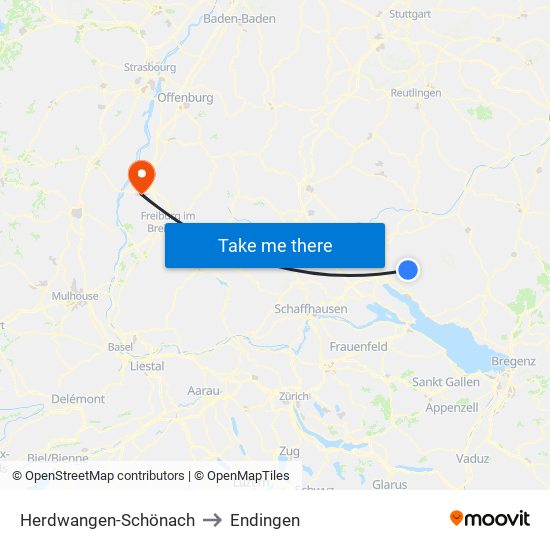 Herdwangen-Schönach to Endingen map