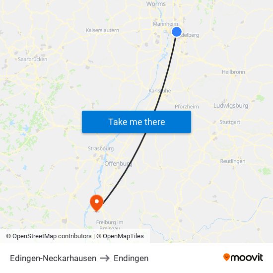 Edingen-Neckarhausen to Endingen map