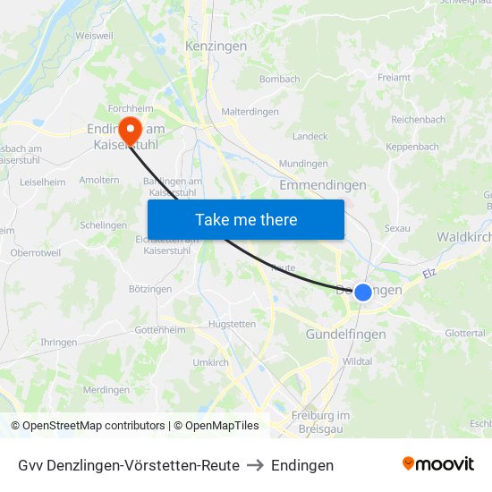 Gvv Denzlingen-Vörstetten-Reute to Endingen map