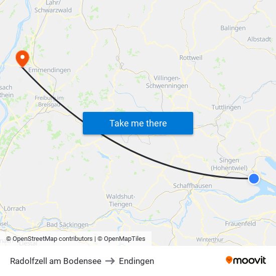 Radolfzell am Bodensee to Endingen map