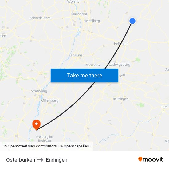 Osterburken to Endingen map