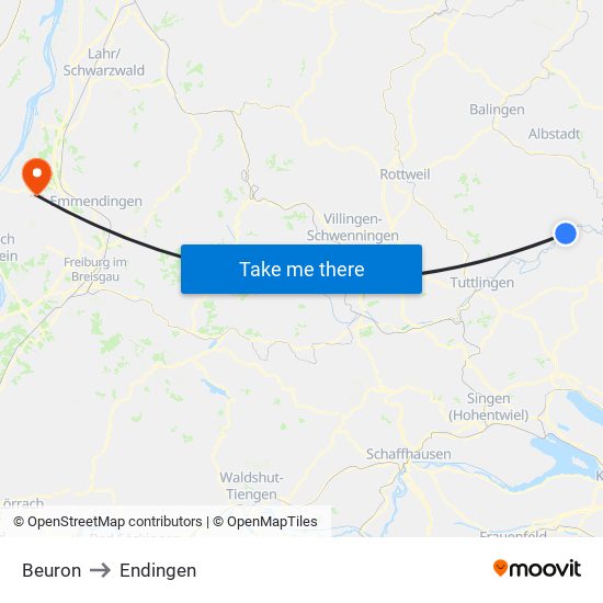 Beuron to Endingen map