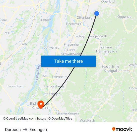 Durbach to Endingen map