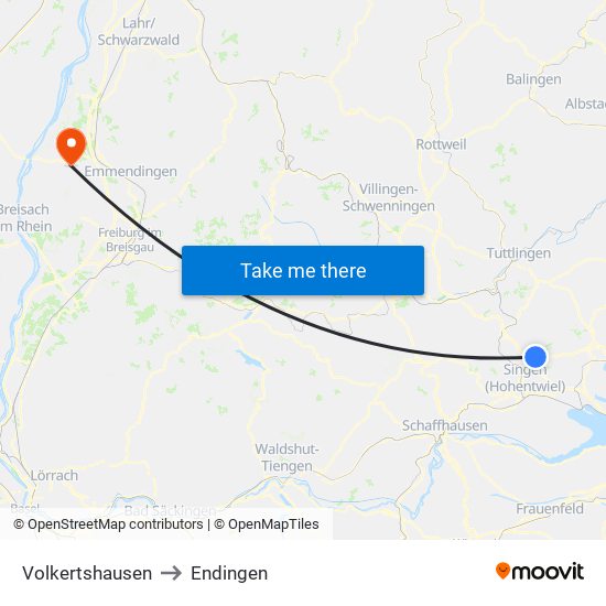 Volkertshausen to Endingen map