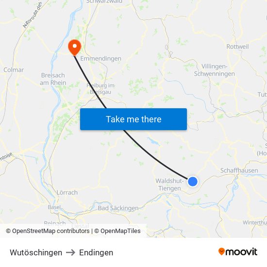 Wutöschingen to Endingen map