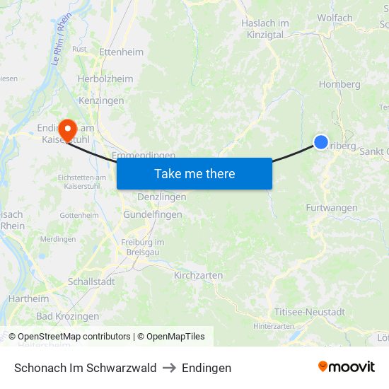 Schonach Im Schwarzwald to Endingen map