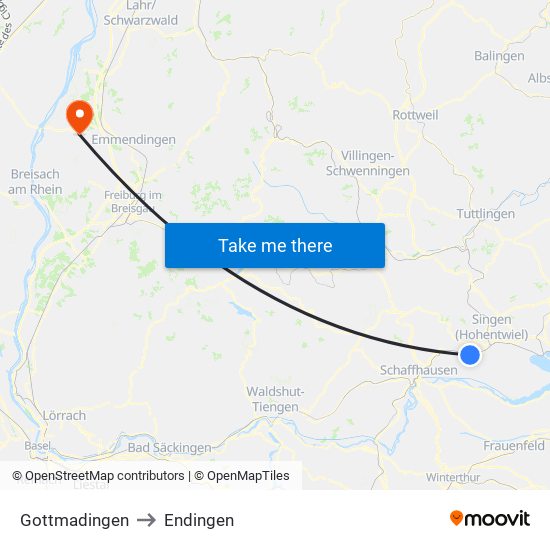 Gottmadingen to Endingen map