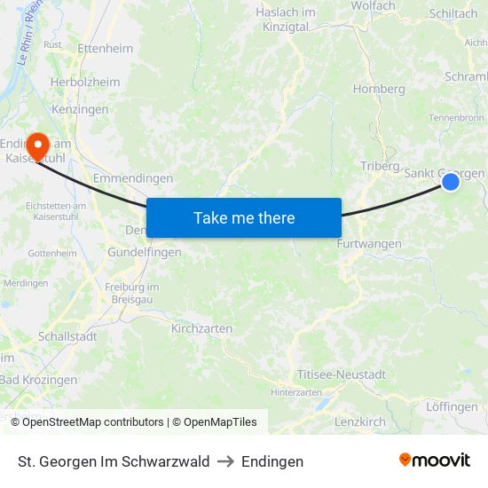 St. Georgen Im Schwarzwald to Endingen map