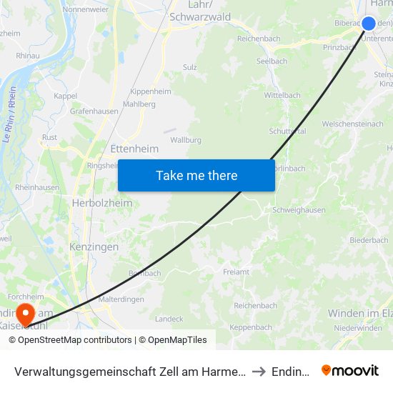 Verwaltungsgemeinschaft Zell am Harmersbach to Endingen map