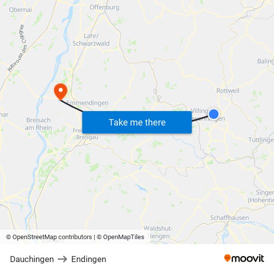 Dauchingen to Endingen map