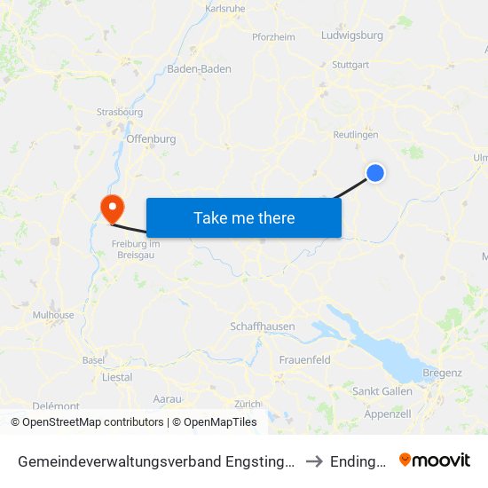 Gemeindeverwaltungsverband Engstingen to Endingen map
