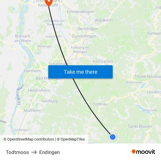 Todtmoos to Endingen map