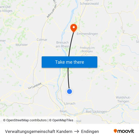 Verwaltungsgemeinschaft Kandern to Endingen map