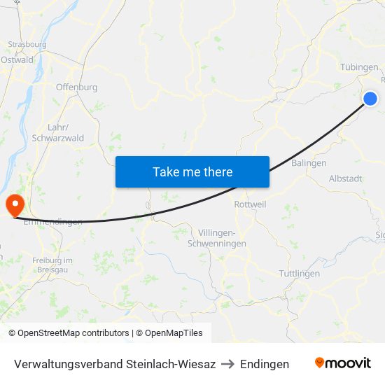 Verwaltungsverband Steinlach-Wiesaz to Endingen map