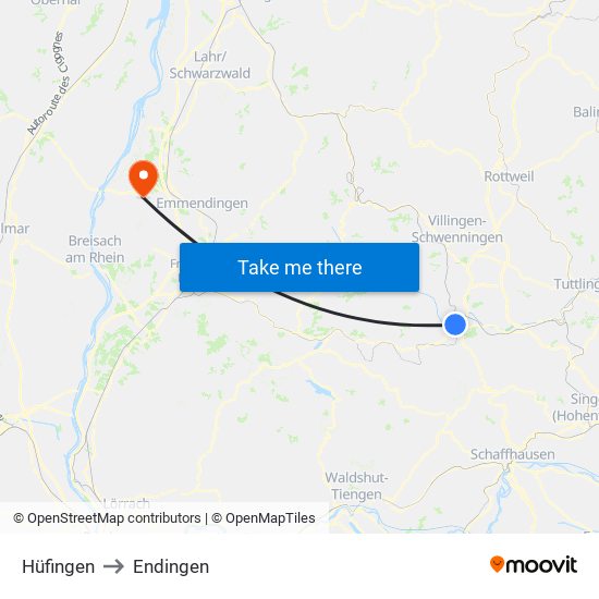 Hüfingen to Endingen map