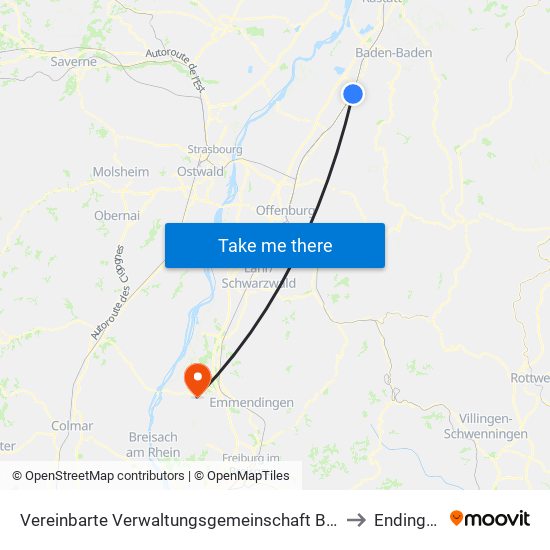 Vereinbarte Verwaltungsgemeinschaft Bühl to Endingen map