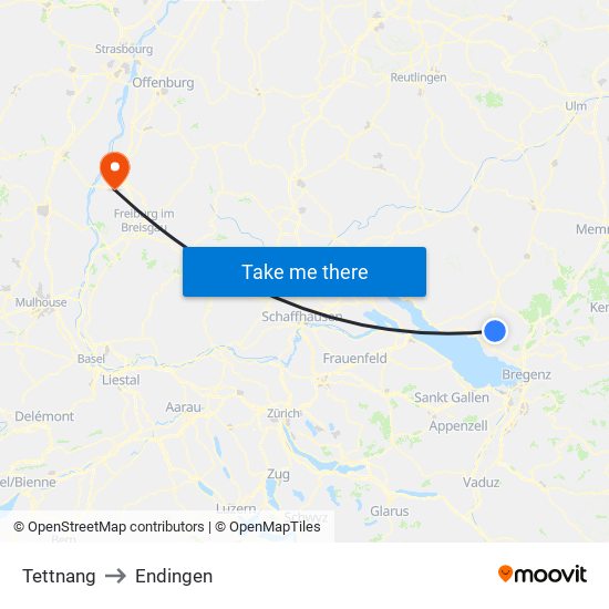 Tettnang to Endingen map