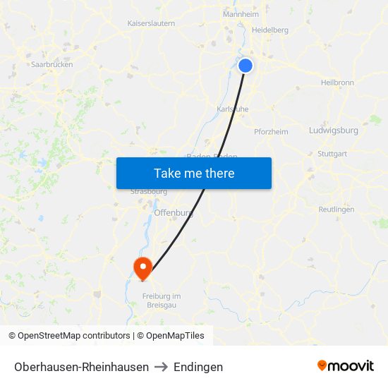 Oberhausen-Rheinhausen to Endingen map