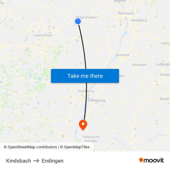 Kindsbach to Endingen map