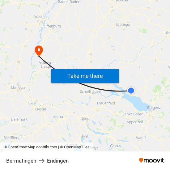 Bermatingen to Endingen map