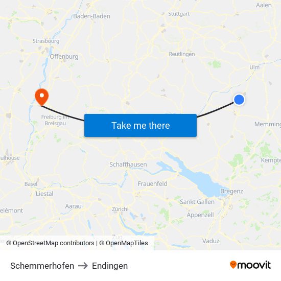 Schemmerhofen to Endingen map