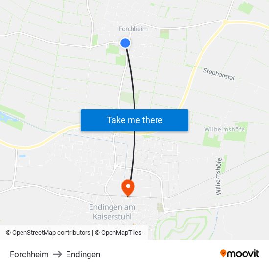 Forchheim to Endingen map