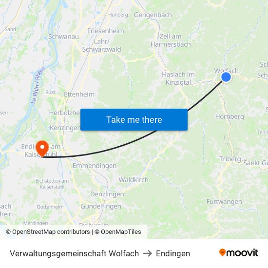 Verwaltungsgemeinschaft Wolfach to Endingen map