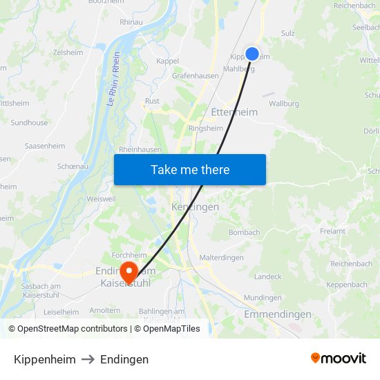 Kippenheim to Endingen map
