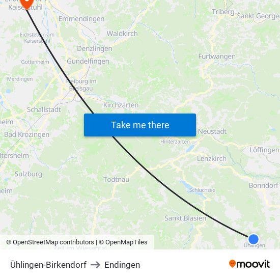 Ühlingen-Birkendorf to Endingen map