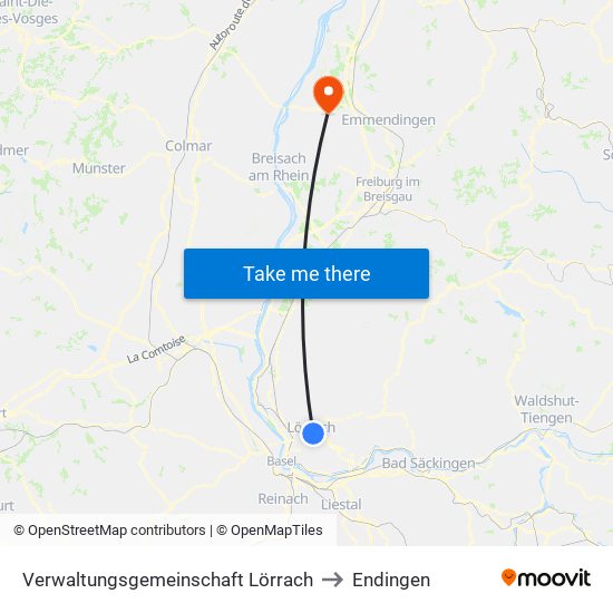 Verwaltungsgemeinschaft Lörrach to Endingen map