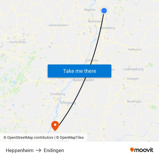 Heppenheim to Endingen map
