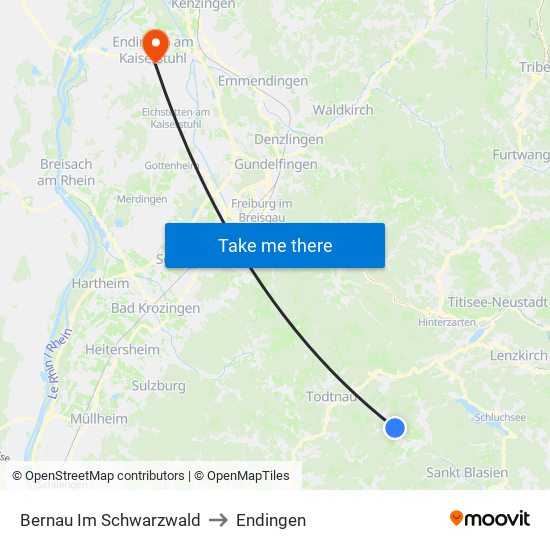 Bernau Im Schwarzwald to Endingen map