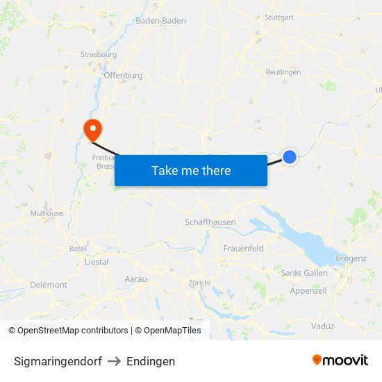 Sigmaringendorf to Endingen map
