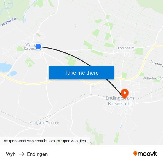 Wyhl to Endingen map