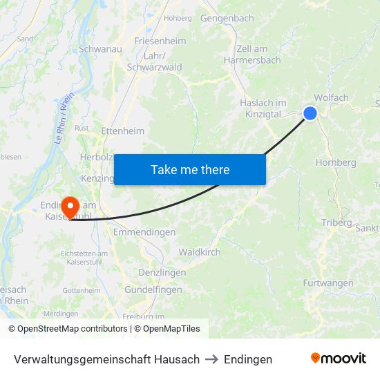 Verwaltungsgemeinschaft Hausach to Endingen map
