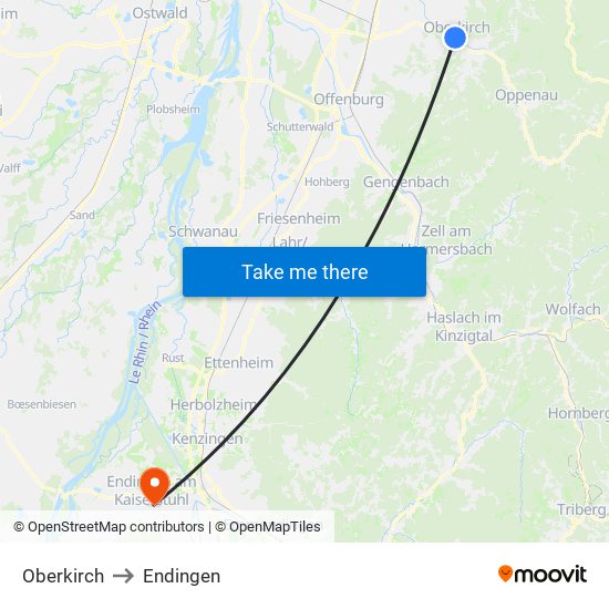 Oberkirch to Endingen map