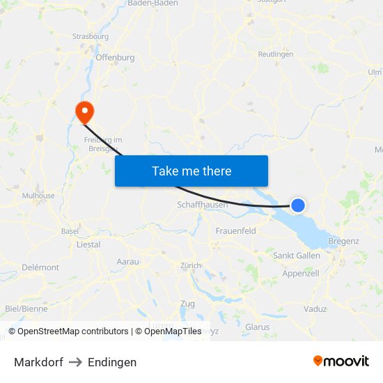 Markdorf to Endingen map