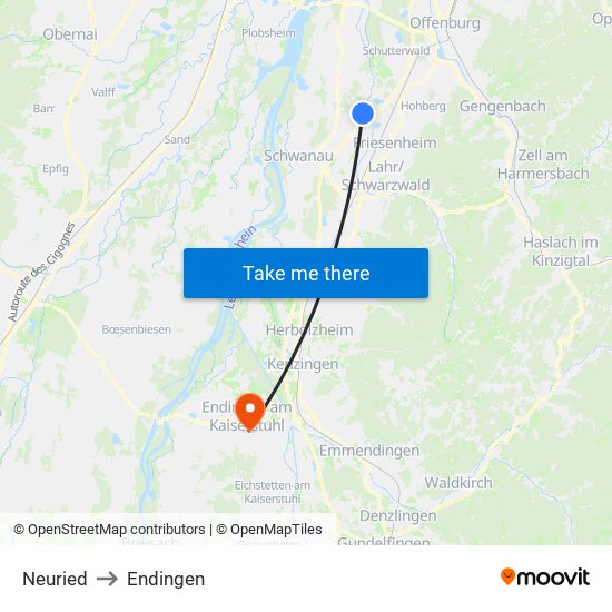 Neuried to Endingen map