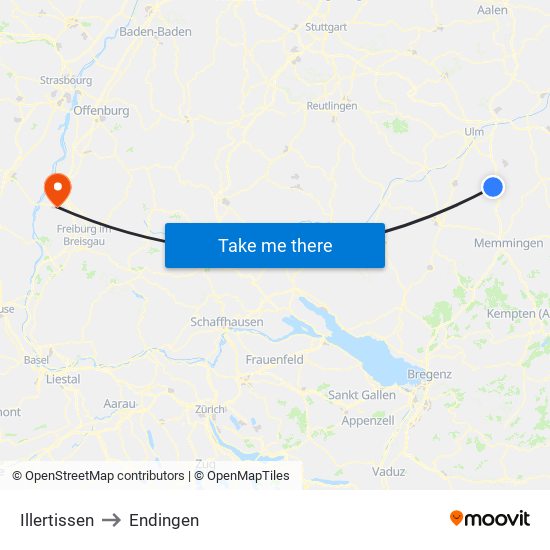 Illertissen to Endingen map