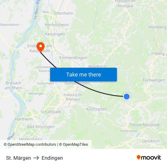 St. Märgen to Endingen map